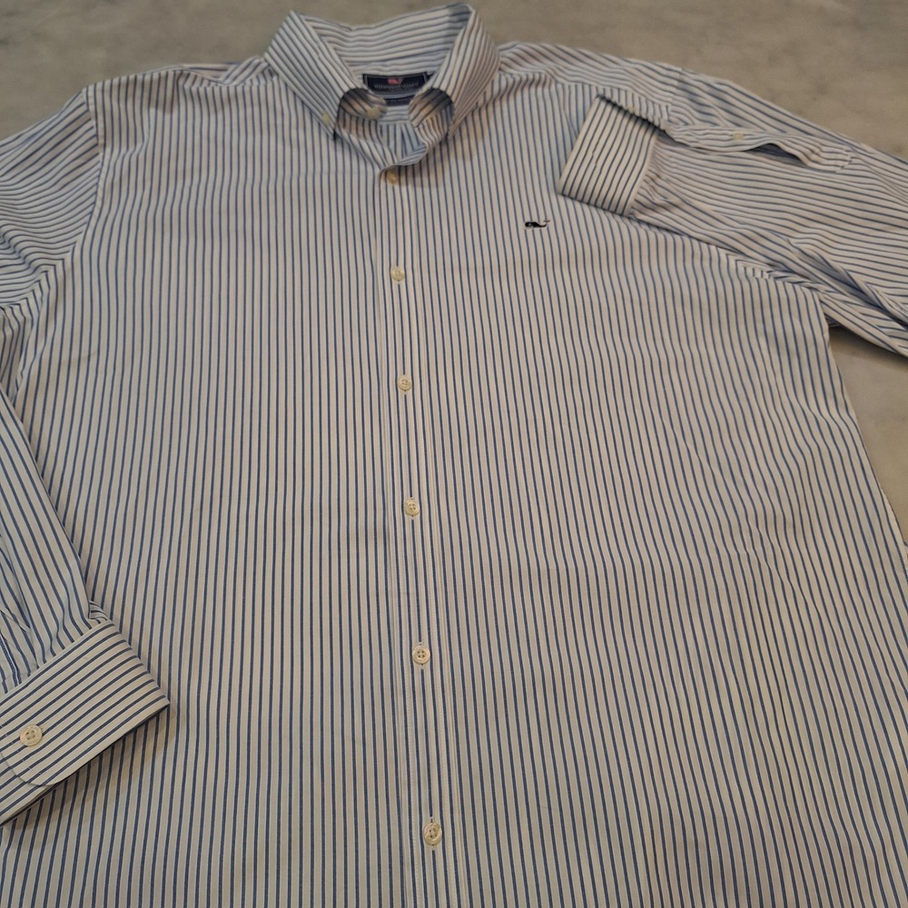 Vineyard Vines Button Down Shirt Mens XL Blue White Striped Classic Whale Preppy - Picture 3 of 6